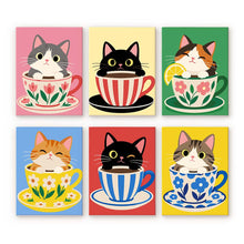Carica l'immagine nel visualizzatore di Gallery, Mini Set Dipingere con i numeri 15x20cm (6 pezzi) - Gatti nelle Tazze da Tè Figured'Art
