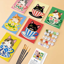 Carica l'immagine nel visualizzatore di Gallery, Mini Set Dipingere con i numeri 15x20cm (6 pezzi) - Gatti nelle Tazze da Tè