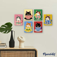 Carica l'immagine nel visualizzatore di Gallery, Mini Set Dipingere con i numeri 15x20cm (6 pezzi) - Gatti nelle Tazze da Tè