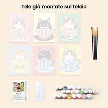 Carica l'immagine nel visualizzatore di Gallery, Mini Set Dipingere con i numeri 15x20cm (6 pezzi) - Gatti nelle Tazze da Tè