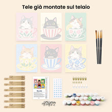 Carica l'immagine nel visualizzatore di Gallery, Mini Set Dipingere con i numeri 15x20cm (6 pezzi) - Gatti nelle Tazze da Tè