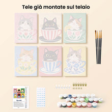 Carica l'immagine nel visualizzatore di Gallery, Mini Set Dipingere con i numeri 15x20cm (6 pezzi) - Gatti nelle Tazze da Tè