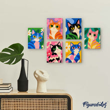 Carica l'immagine nel visualizzatore di Gallery, Mini Set Dipingere con i numeri 15x20cm (6 pezzi) - Gatti Colorati