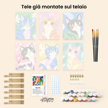 Carica l'immagine nel visualizzatore di Gallery, Mini Set Dipingere con i numeri 15x20cm (6 pezzi) - Gatti Colorati