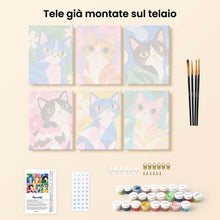 Carica l'immagine nel visualizzatore di Gallery, Mini Set Dipingere con i numeri 15x20cm (6 pezzi) - Gatti Colorati