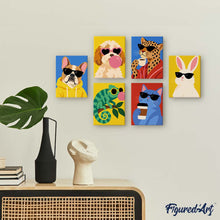 Carica l'immagine nel visualizzatore di Gallery, Mini Set Dipingere con i numeri 15x20cm (6 pezzi) - Animali Cool