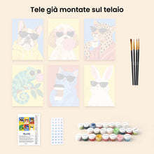 Carica l'immagine nel visualizzatore di Gallery, Mini Set Dipingere con i numeri 15x20cm (6 pezzi) - Animali Cool