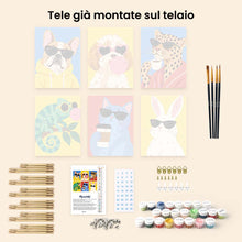 Carica l'immagine nel visualizzatore di Gallery, Mini Set Dipingere con i numeri 15x20cm (6 pezzi) - Animali Cool