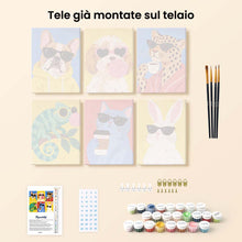 Carica l'immagine nel visualizzatore di Gallery, Mini Set Dipingere con i numeri 15x20cm (6 pezzi) - Animali Cool