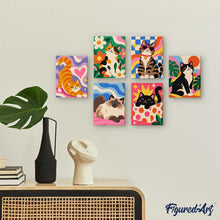 Carica l'immagine nel visualizzatore di Gallery, Mini Set Dipingere con i numeri 15x20cm (6 pezzi) - Gatti Groovy