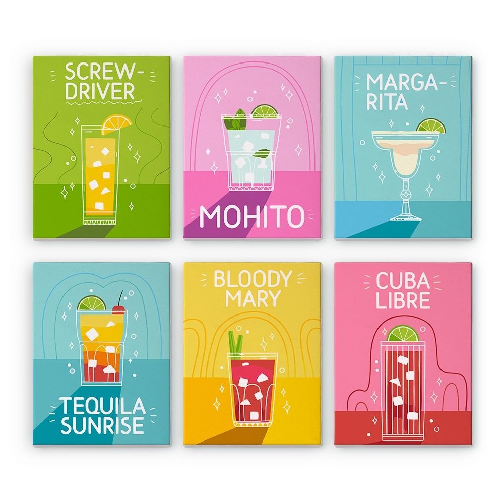Dipingere con i numeri – Set di 6 tele | Cocktail famosi Figured'Art