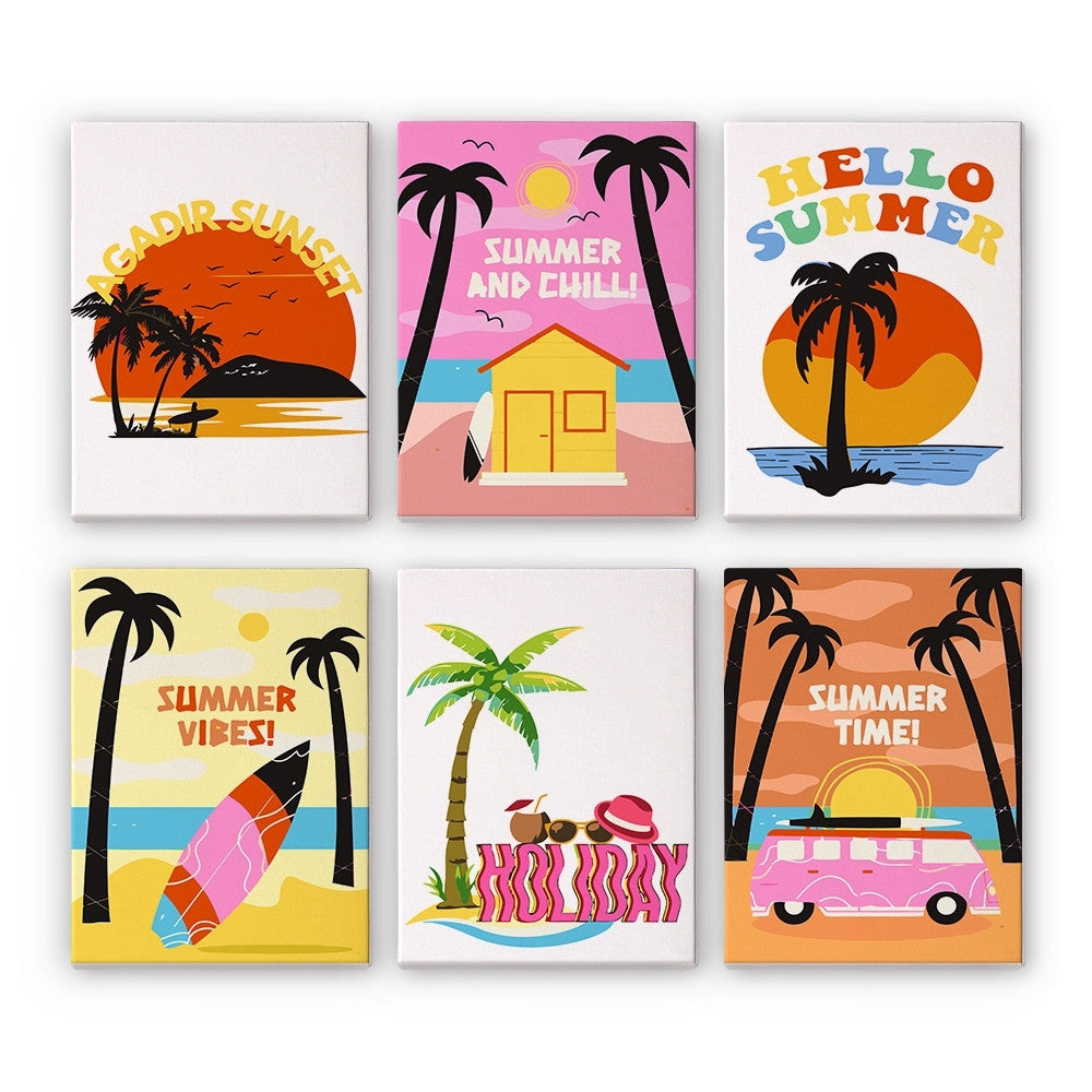 Dipingere con i numeri – Set di 6 tele | Poster da spiaggia estivi Figured'Art