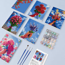 Carica l&#39;immagine nel visualizzatore di Gallery, Dipingere con i numeri – Set di 6 tele | Mazzi di fiori nel cielo
