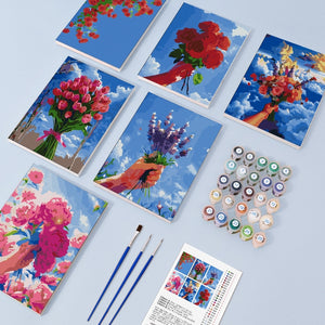 Dipingere con i numeri – Set di 6 tele | Mazzi di fiori nel cielo