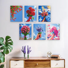 Carica l&#39;immagine nel visualizzatore di Gallery, Dipingere con i numeri – Set di 6 tele | Mazzi di fiori nel cielo