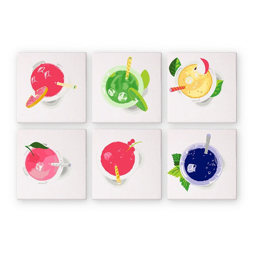 Dipingere con i numeri – Set di 6 tele | Bevande rinfrescanti colorate Figured'Art