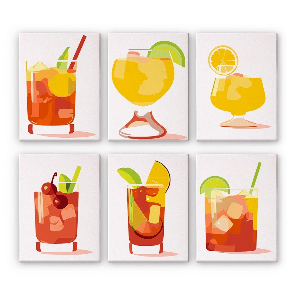 Dipingere con i numeri – Set di 6 tele | Cocktail tropicali Figured'Art