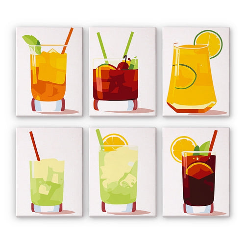 Dipingere con i numeri – Set di 6 tele | Cocktail estivi vivaci Figured'Art