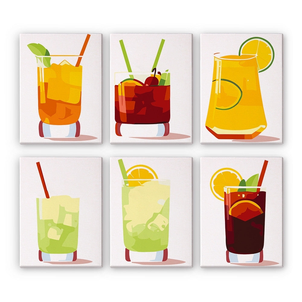 Dipingere con i numeri – Set di 6 tele | Cocktail estivi vivaci Figured'Art