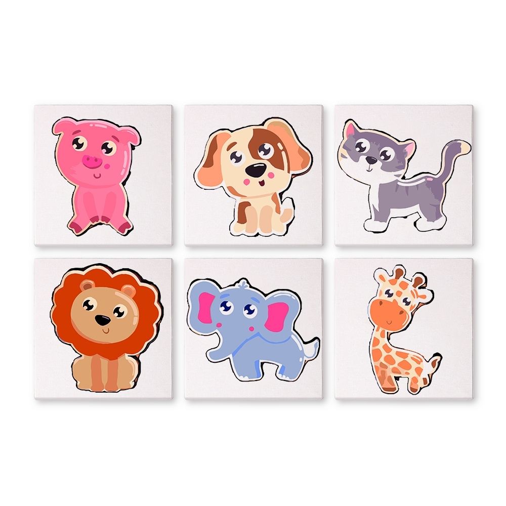Dipingere con i numeri – Set di 6 tele | Animali carini Figured'Art