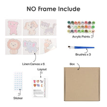 Carica l&#39;immagine nel visualizzatore di Gallery, Dipingere con i numeri – Set di 6 tele | Animali carini