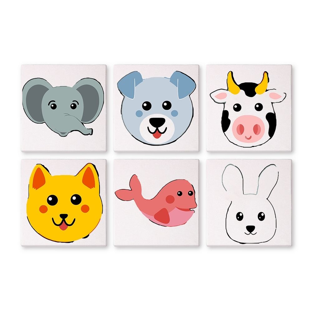 Dipingere con i numeri – Set di 6 tele | Facce di animali carini Figured'Art