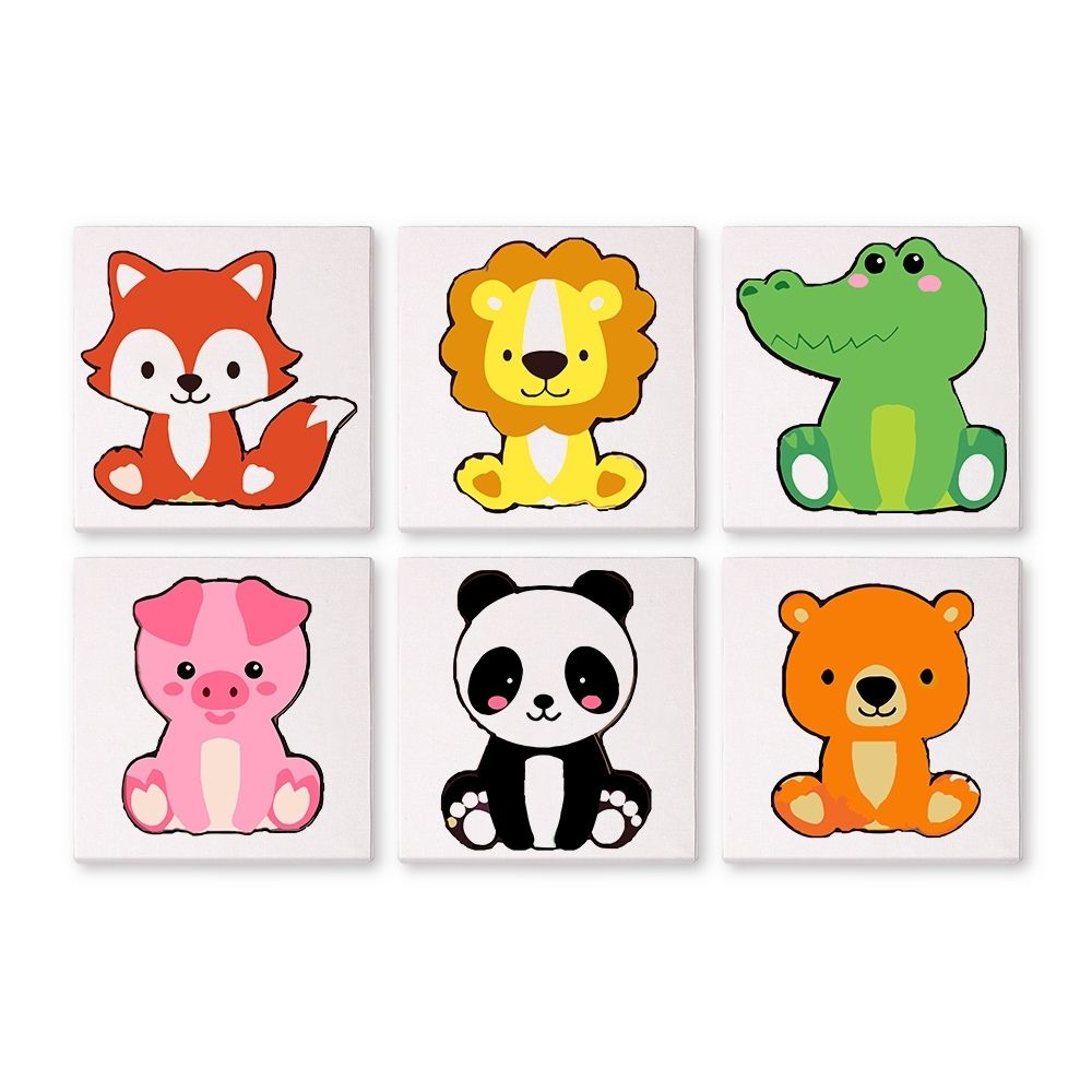 Dipingere con i numeri – Set di 6 tele | Personaggi di animali carini Figured'Art