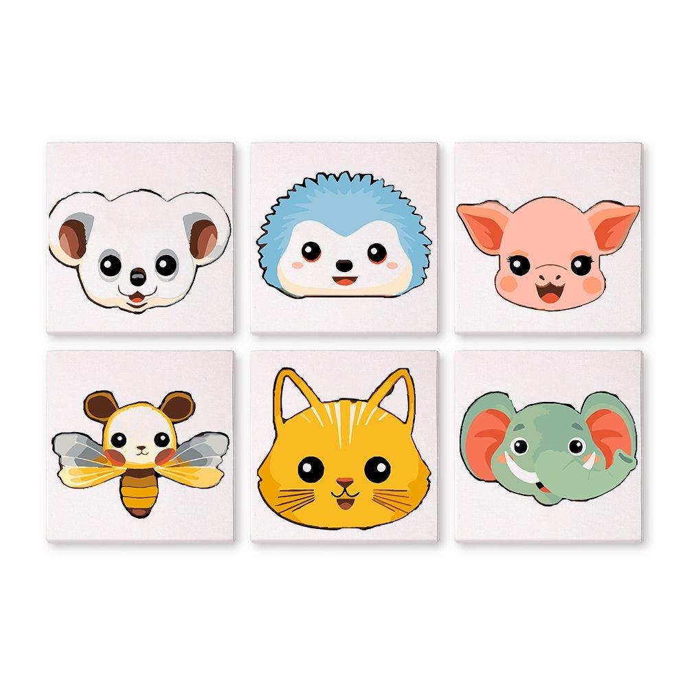 Dipingere con i numeri – Set di 6 tele | Facce di animali carini 2 Figured'Art
