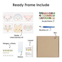 Carica l&#39;immagine nel visualizzatore di Gallery, Dipingere con i numeri – Set di 6 tele | Facce di animali carini 2
