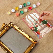 Carica l'immagine nel visualizzatore di Gallery, Mini tela da Dipingere con i Numeri con cornice - Finestra fiorita