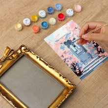 Carica l'immagine nel visualizzatore di Gallery, Mini tela da Dipingere con i Numeri con cornice - Fiori accanto alla porta blu