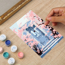 Carica l'immagine nel visualizzatore di Gallery, Mini tela da Dipingere con i Numeri con cornice - Fiori accanto alla porta blu