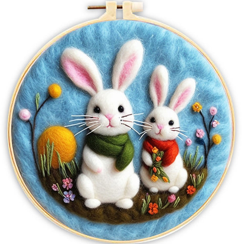 Needle Felting Conigli con Sciarpa