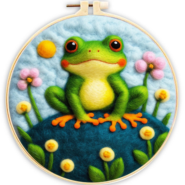 Needle Felting Rana nel Letto di Fiori