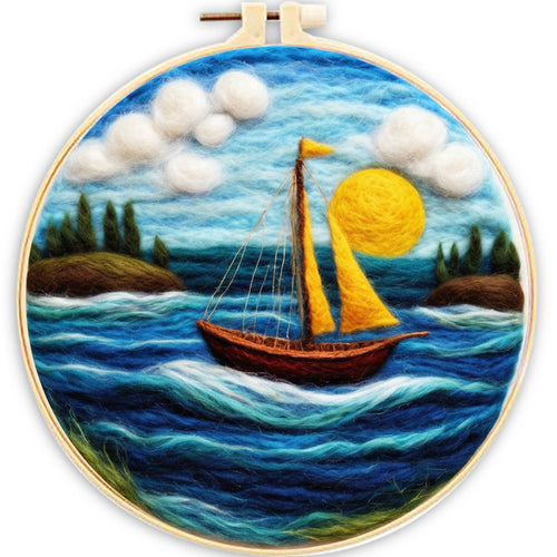Needle Felting Barca Gialla a Vela