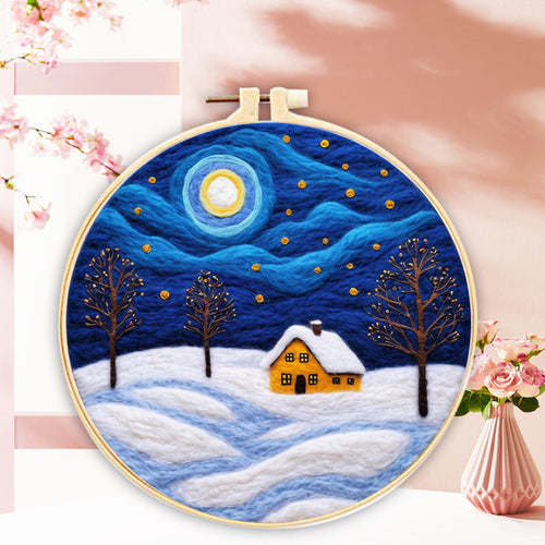 Needle Felting Casa in un Campo di Neve
