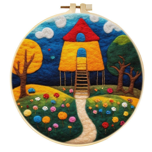Needle Felting Capanna in un Campo di Fiori