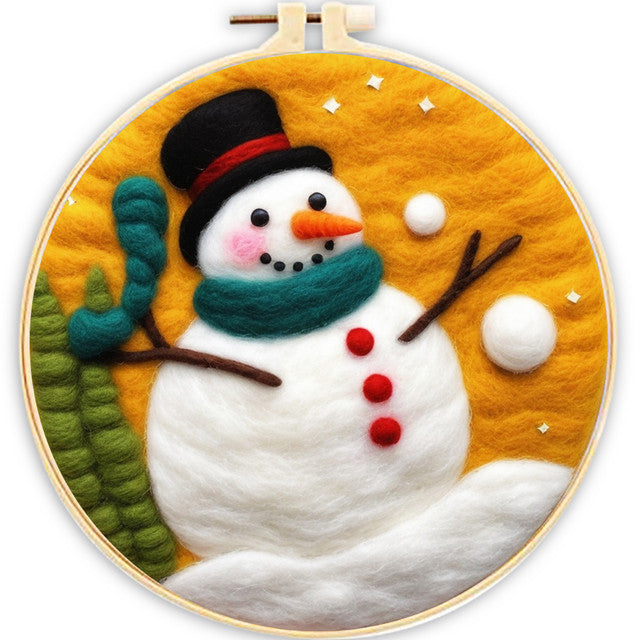 Needle Felting Pupazzo di Neve con Sciarpa Verde