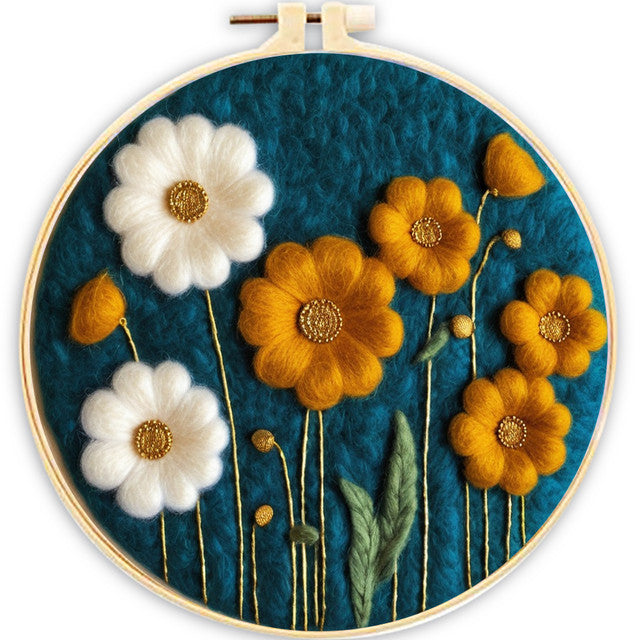 Needle Felting Fiori Bianchi e Gialli
