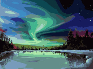 Dipingere con i Numeri Adulti Aurora, Quadri da Dipingere Numerati Fai-da-Te Paesaggio Painting by Numbers per Principianti Facile su Tela 60x80cm con Pennelli e Pigmento per Decorazioni Casa -Fh29