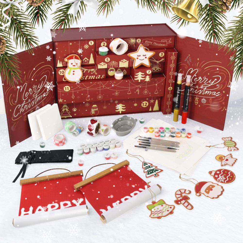 Dipingere con i Numeri Calendario dell'Avvento 2025 - Buon Natale (Rosso - 12 scatole) Figured'Art