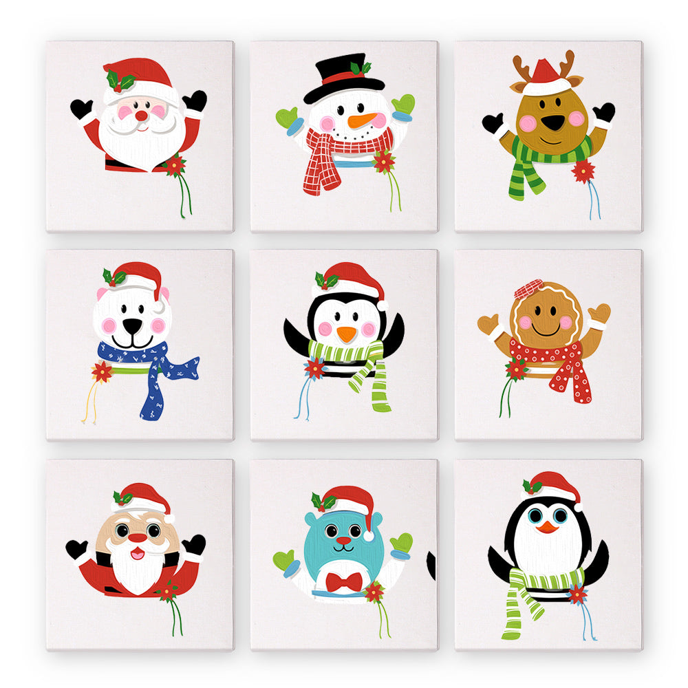 Mini Dipingere con i numeri 15x15cm (9 pezzi) - Personaggi Carini di Natale