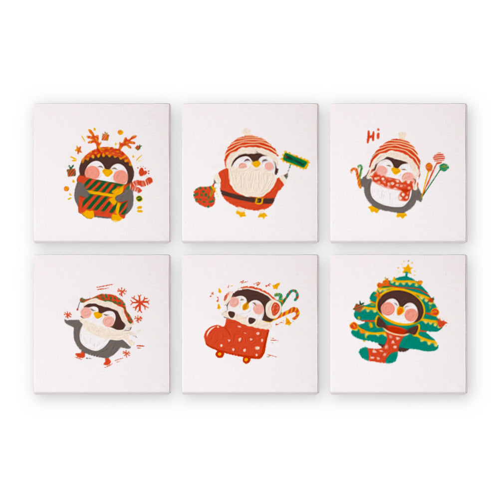 Mini Dipingere con i numeri 15x15cm (6 pezzi) - Pinguino Invernale di Natale