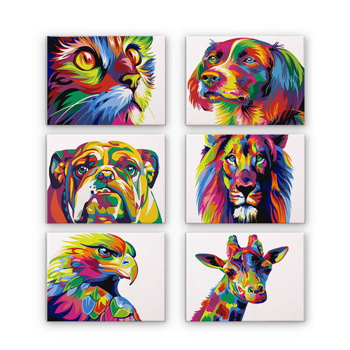 Mini Dipingere con i numeri 15x20cm (6 pezzi) - Animali Astratti Colorati