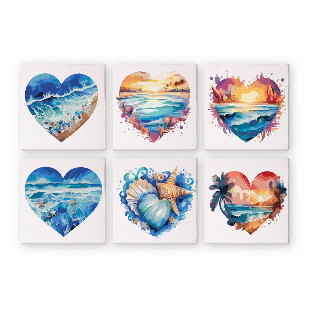 Mini Dipingere con i numeri 15x15cm (6 pezzi) - Scene di Spiaggia Romantiche