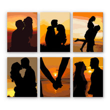 Carica l&#39;immagine nel visualizzatore di Gallery, Mini Dipingere con i numeri 15x20cm (6 pezzi) - Silhouette di Tramonto Romantico