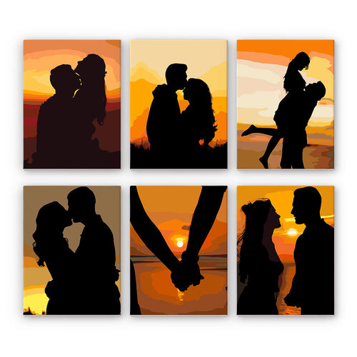Mini Dipingere con i numeri 15x20cm (6 pezzi) - Silhouette di Tramonto Romantico
