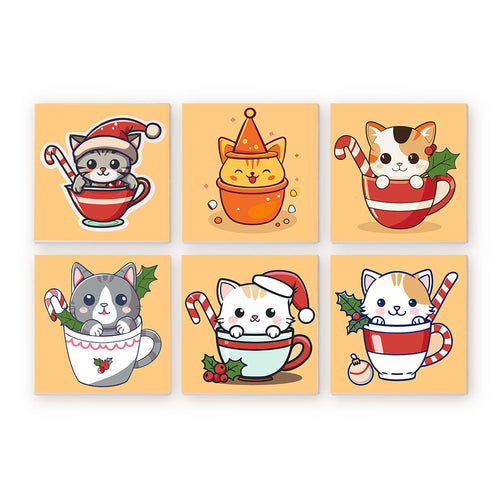 Mini Dipingere con i numeri 20x20cm (6 pezzi) - Gatti di Natale nelle Tazze