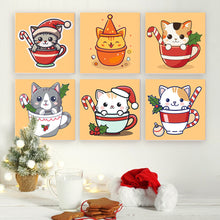 Carica l&#39;immagine nel visualizzatore di Gallery, Mini Set Dipingere con i numeri 20x20cm (6 pezzi) - Gatti di Natale in Tazze
