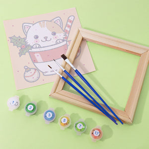 Mini Set Dipingere con i numeri 20x20cm (6 pezzi) - Gatti di Natale in Tazze